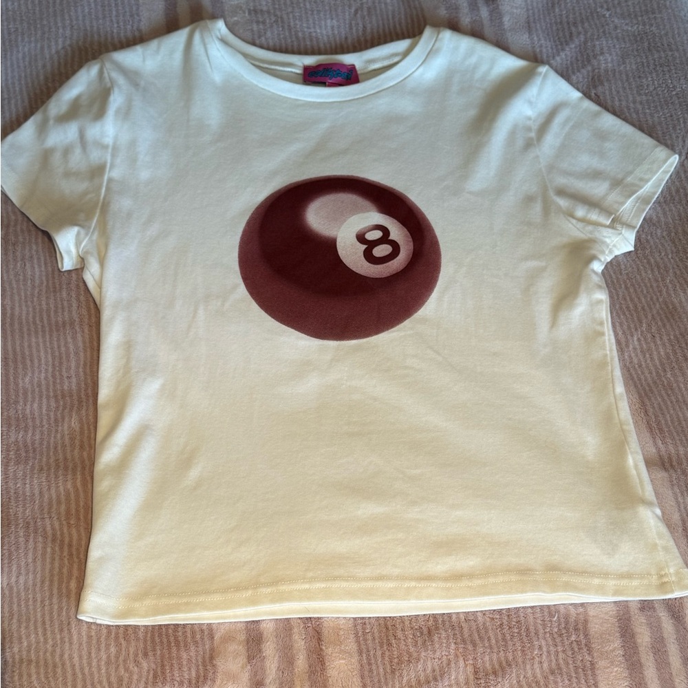 Edikted Cream T-Shirt with 8 Ball Graphic